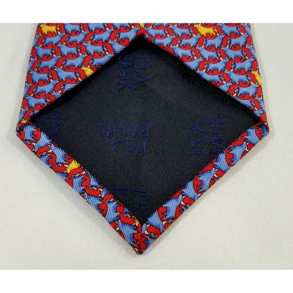 Jos A. Bank Mens Silk Tie Executive Collection Red Blue Cow Bull Steer Print